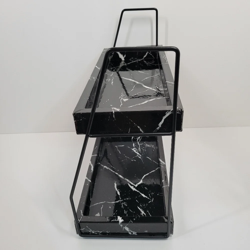 Bonsso Black Faux Marble Bathroom Counter Organizer Storage 2 Tier Shelf NEW